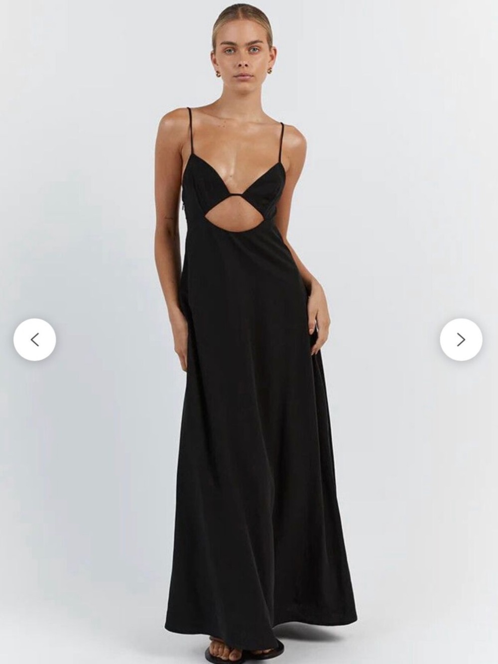 DISSH Black Spaghetti-Strap Maxi with Front Tie Detail